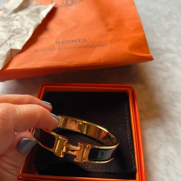 Hermes Gold and Black Enamel Bracelet - Picture 3 of 6